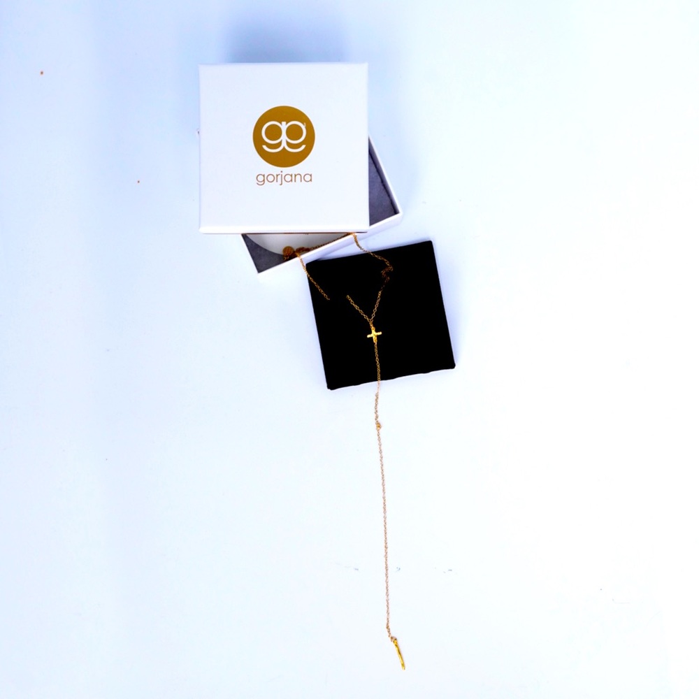 GORJANA 18k Gold Cross Over Lariat Necklace